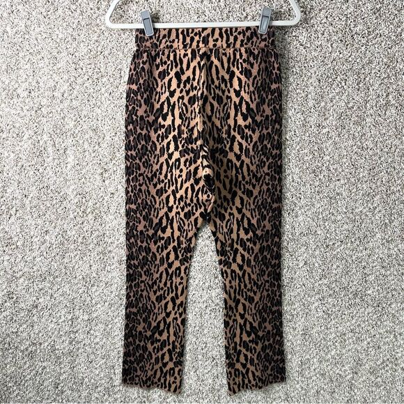 Diane Von Furstenberg Pants Women’s S Leopard Print High Rise Knit Straight Leg - Picture 4 of 9